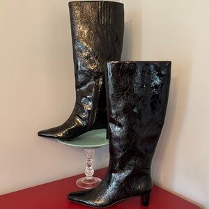 KATY PERRY knee high black patent boots, kitten heel, sz 9.5 women’s, brand new!